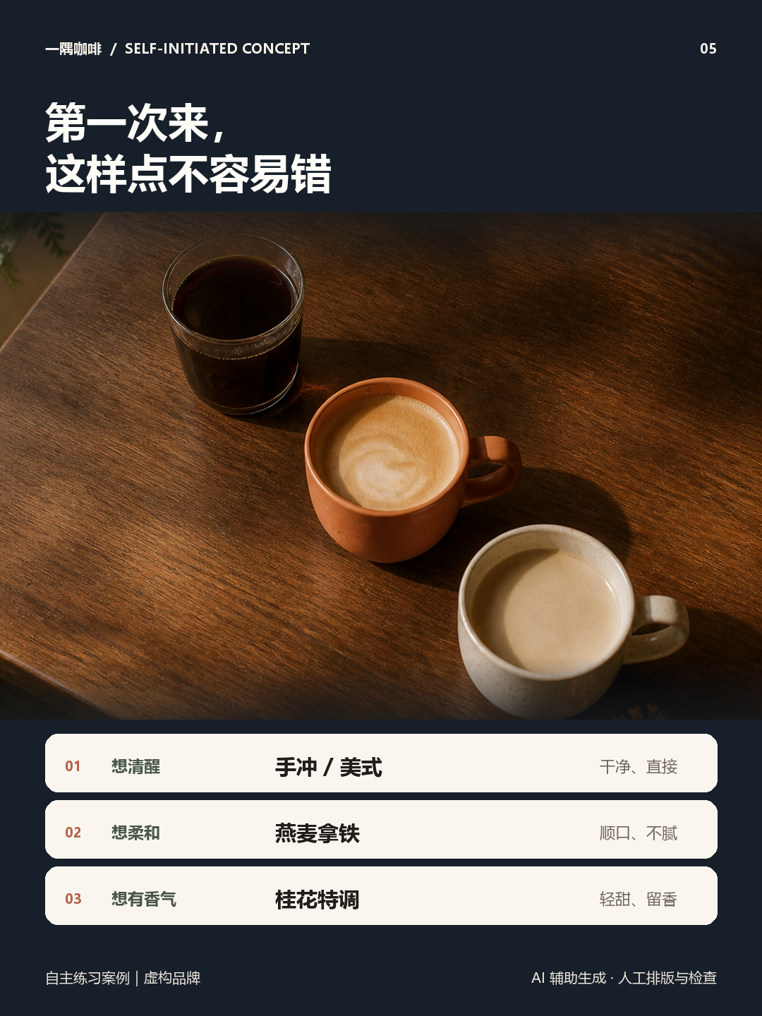 三杯咖啡点单指引图文卡片